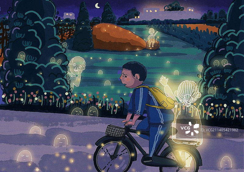 绘本故事晚上回家很害怕图片素材