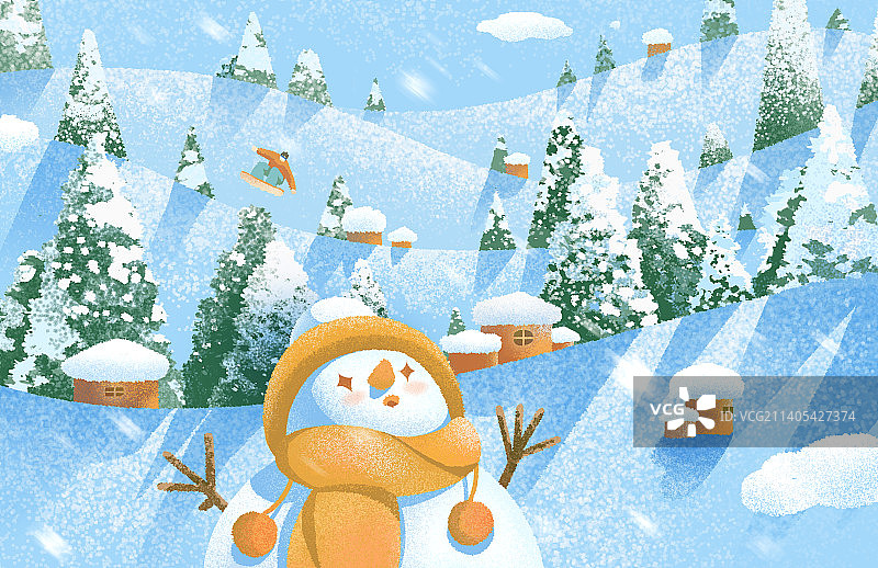 大雪天气雪乡村庄滑雪堆雪人图片素材