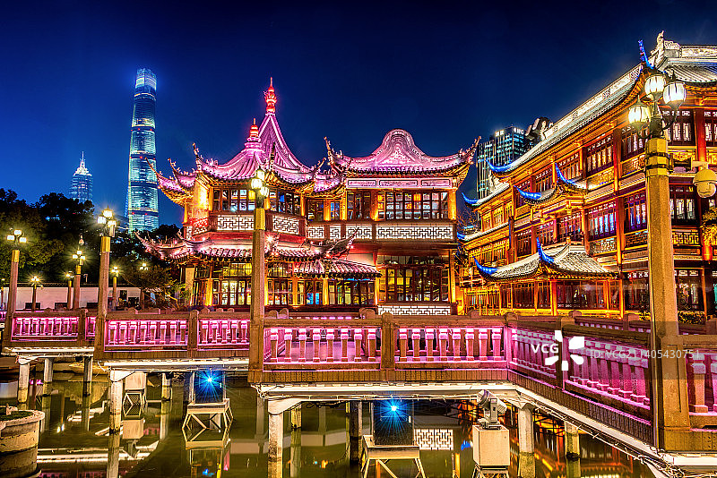 中国上海豫园城隍庙商圈夜景风光图片素材