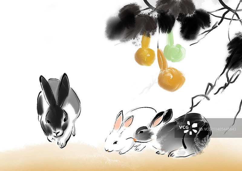 中国画十二生肖大全套共600多幅水墨画-生肖兔系列图片素材