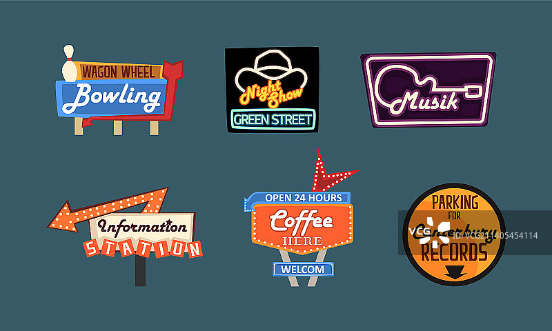 复古霓虹灯标牌和路标图片素材