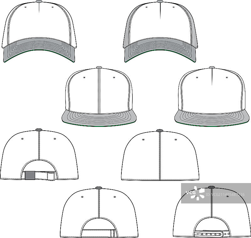 各式空白帽子时尚设计扁平草图图片素材