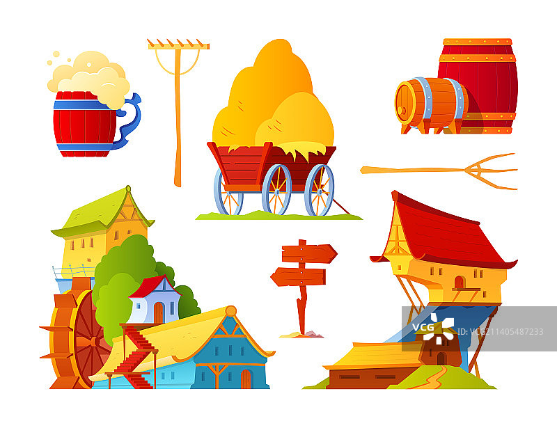 村庄与农业 - 扁平设计风格物体图片素材