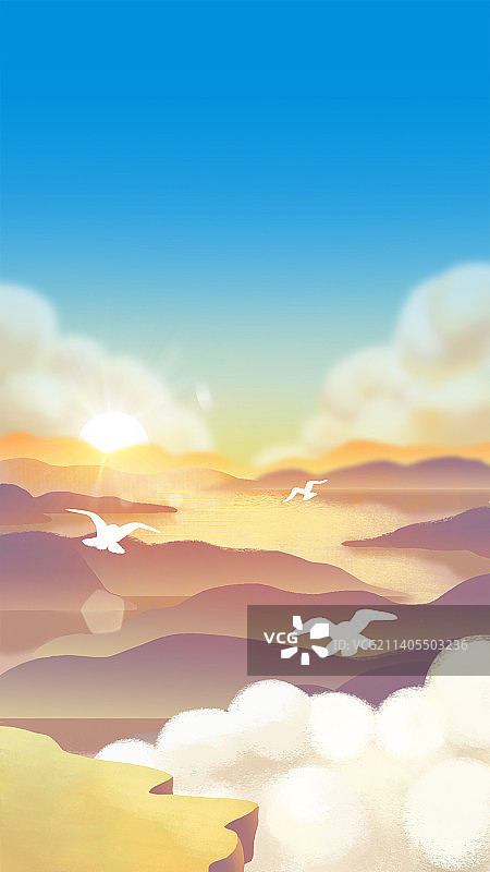 清晨山顶风景插画图片素材