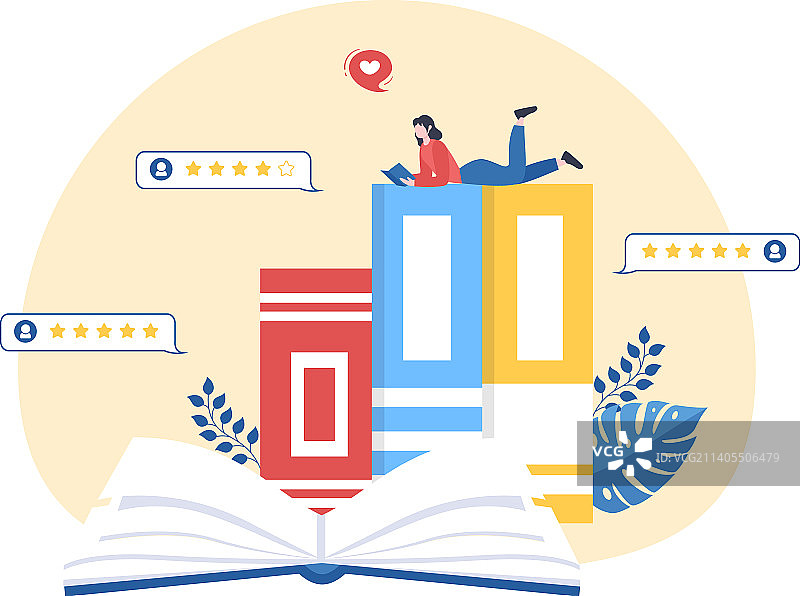 手绘卡通风格图书评论模板图片素材