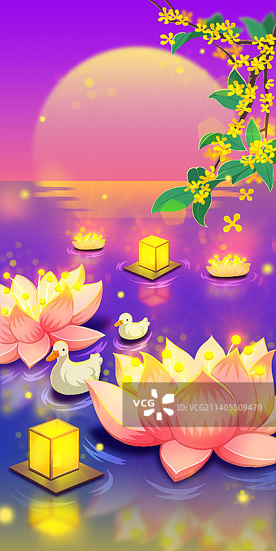 花灯河灯插画海报图片素材