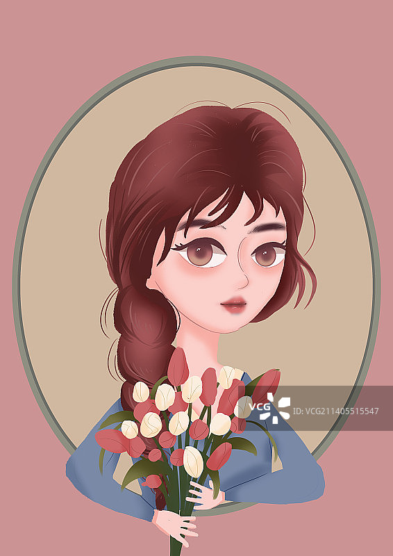 森系少女人像插画图片素材