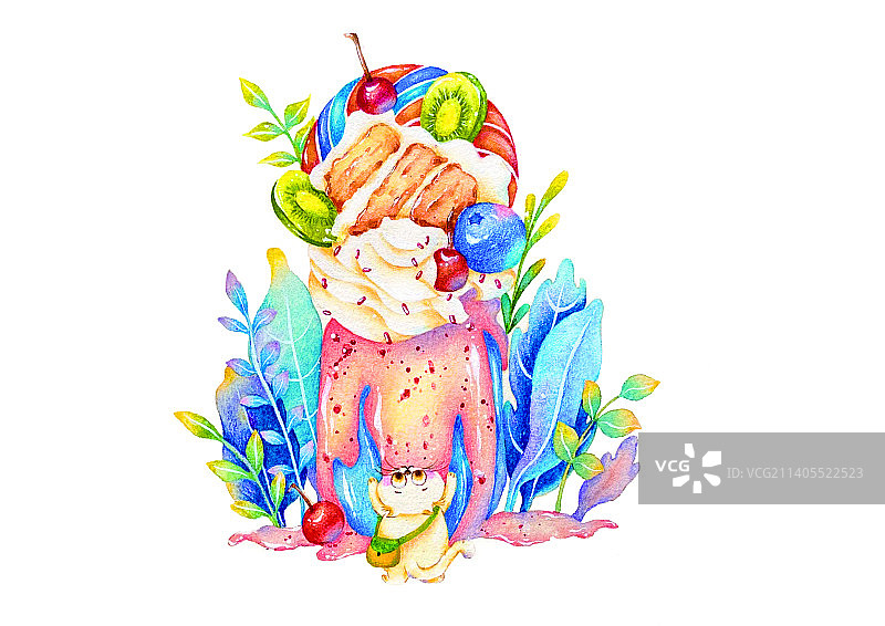 手绘插画｜奶油水果冰淇淋图片素材