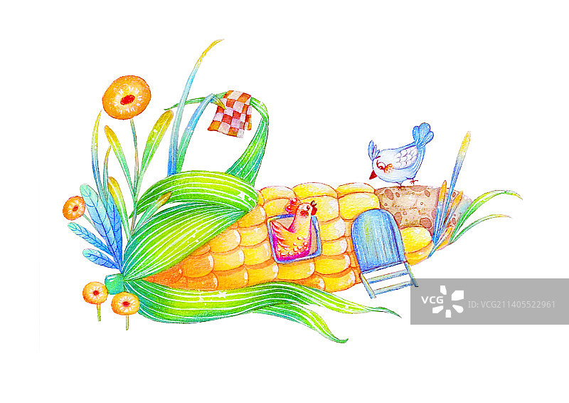 手绘插画｜玉米房子图片素材