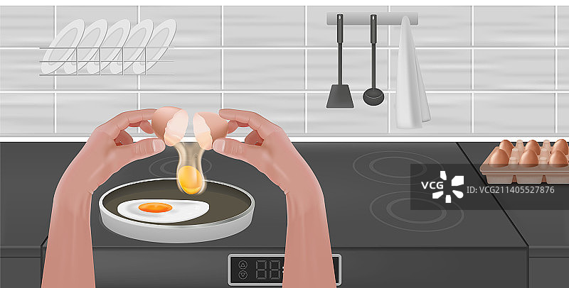 烹饪鸡蛋逼真构图图片素材