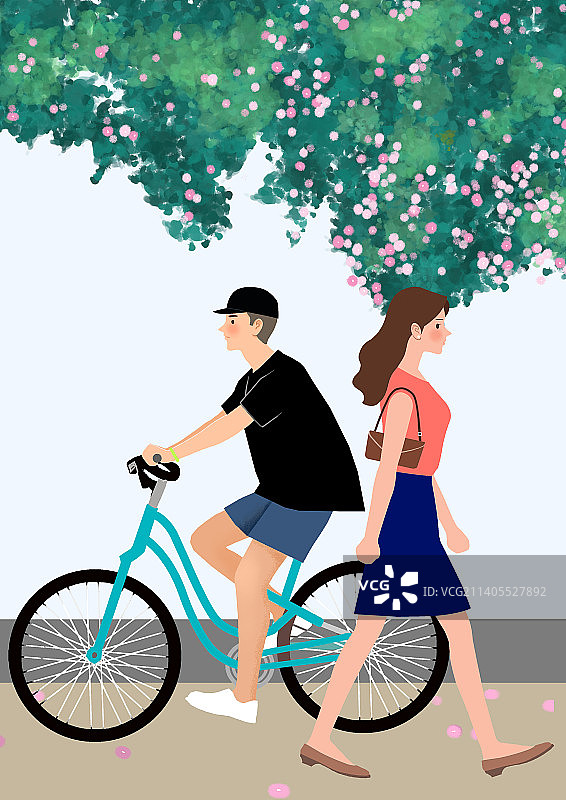 城市蔷薇花街道上的人们图片素材