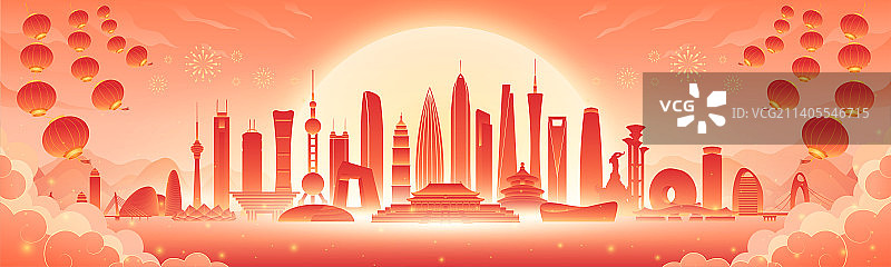 国朝城市插画图片素材