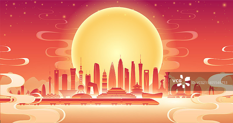 国朝城市插画图片素材