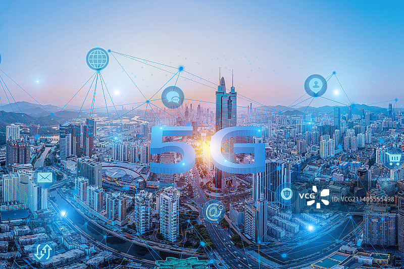 广东省深圳市罗湖区城市天际线5G未来科技城市概念图片素材