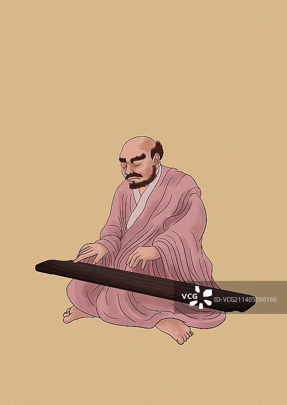 中国风新中式古风古典传统文化古代文人禅意抚琴弹琴人物插画图片素材