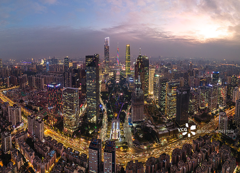 广州天河区城市夜景航拍图片素材