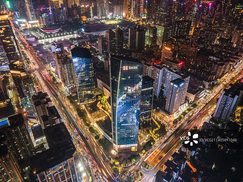 广州天河区城市夜景航拍图片素材
