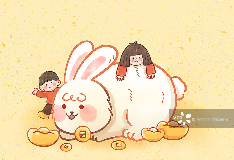 春节兔年可爱兔子插画图片素材