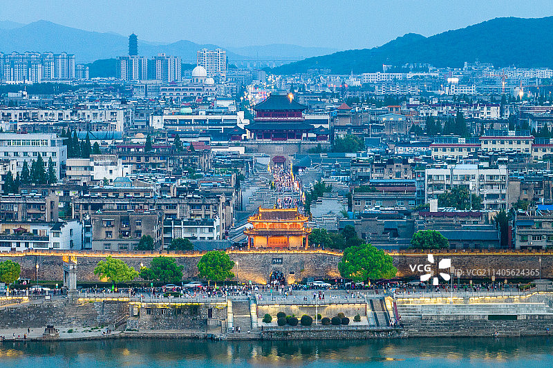 襄阳市夜景航拍图片素材