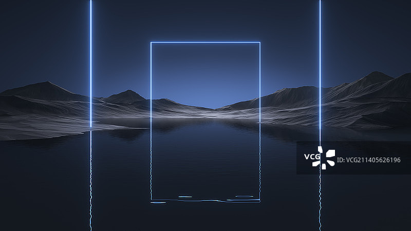 三维渲染的山脉和信息框图片素材