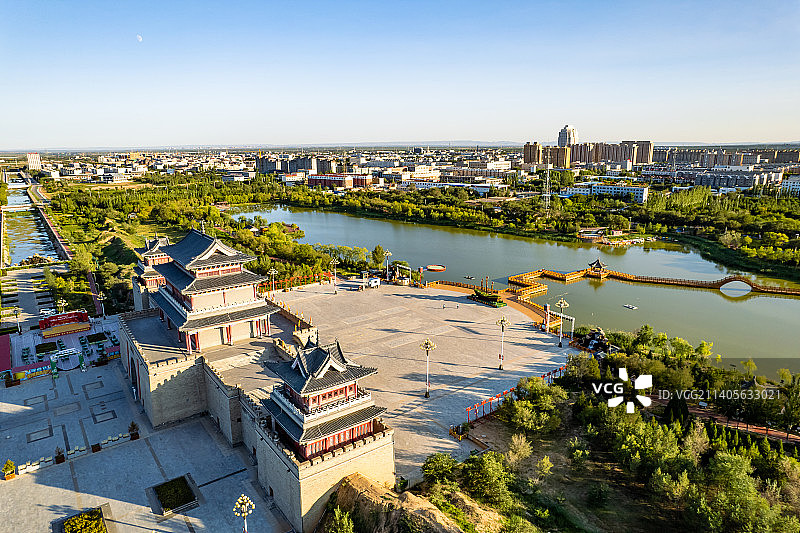 宁夏盐池县长城关九曲黄河阵城市风光图片素材