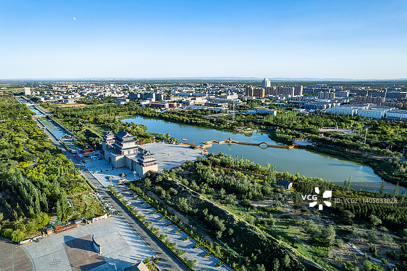 宁夏盐池县长城关九曲黄河阵城市风光图片素材