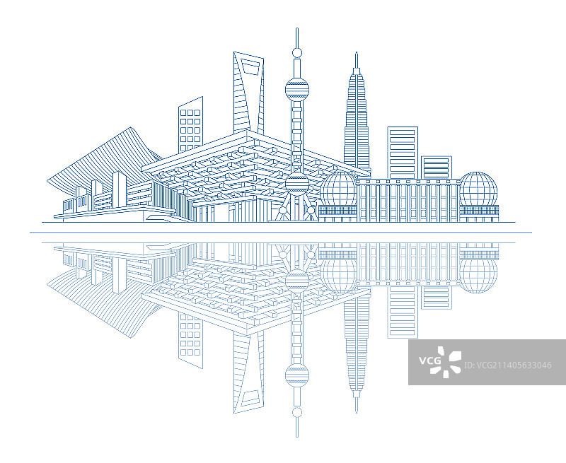 上海城市标志建筑线条插画图片素材