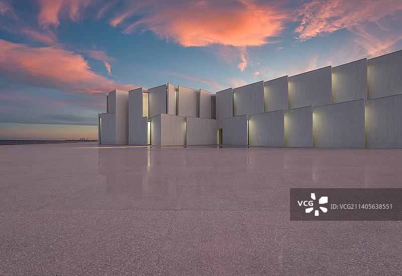 海边_现代_建筑空间_广场_夕阳图片素材