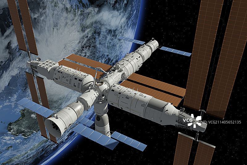 梦天试验舱和问天试验舱与天和核心舱组成中国空间站图片素材