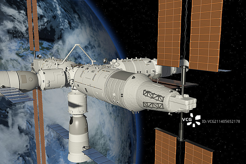 梦天试验舱和问天试验舱与天和核心舱组成中国空间站图片素材