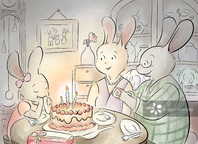 生日快乐兔子儿童插画风可爱温馨插画图片素材