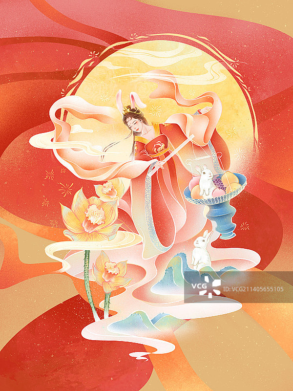 在花丛中的兔仙子图片素材