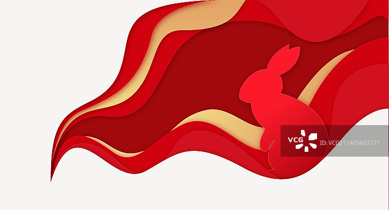 中国传统节日春节兔年新年红色剪纸风格插画图片素材