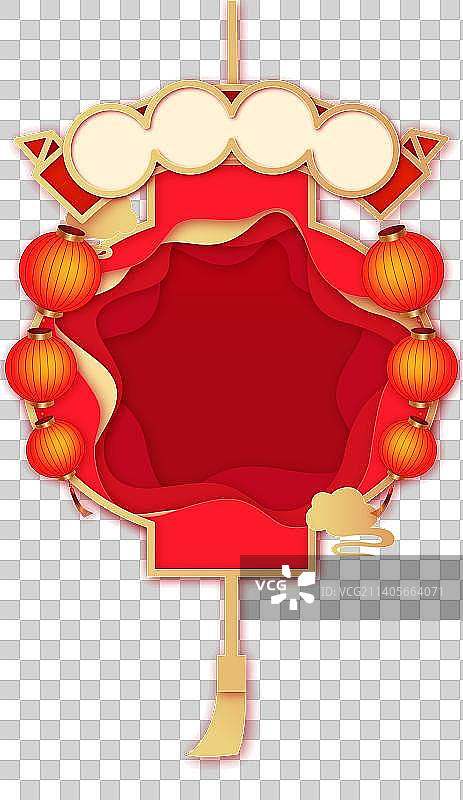 中国传统节日春节兔年新年红色剪纸风格插画图片素材