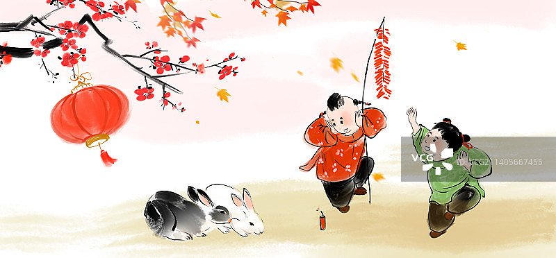 中国画十二生肖大全套共600多幅水墨画-生肖兔系列图片素材