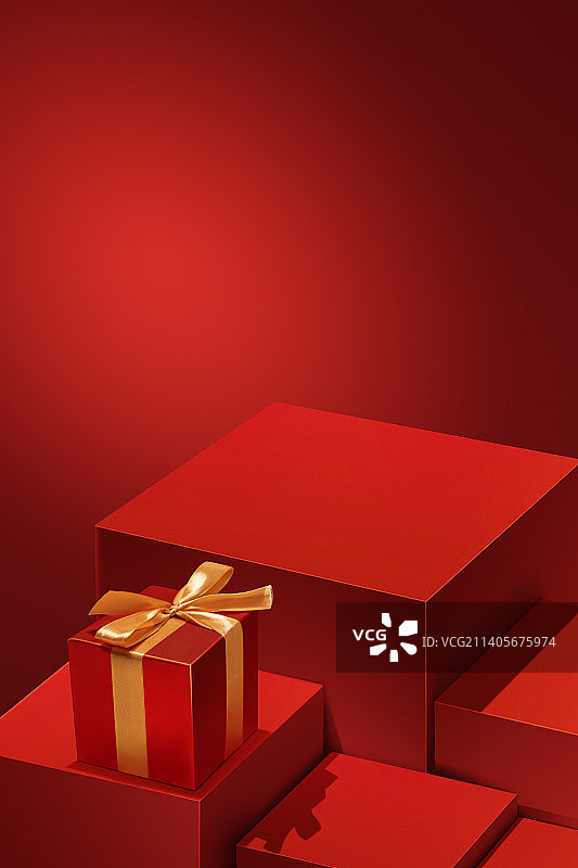 红色礼盒促销场景图片素材