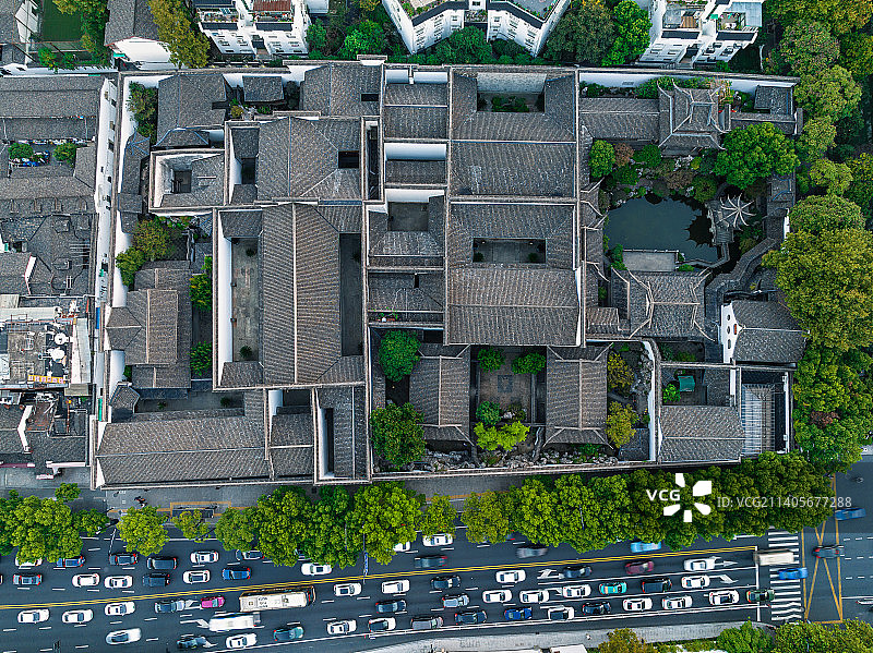 杭州胡雪岩故居俯瞰航拍全景图片素材