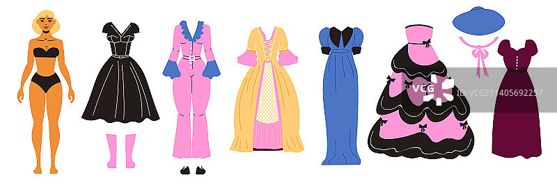 纸娃娃女孩服装套装图片素材