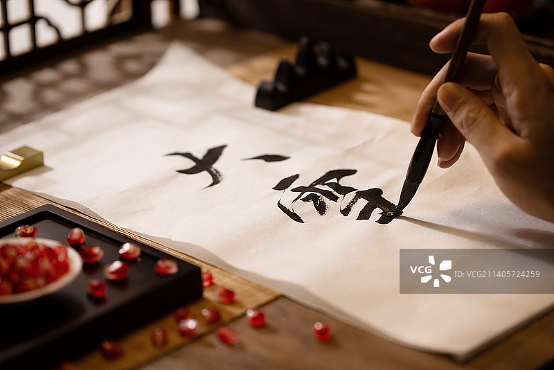 大雪节气,人的手,写毛笔字,中国元素图片素材