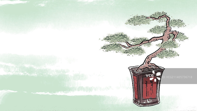 国风水墨松树中国传统文化诗意盘栽盘景五棵松图片素材