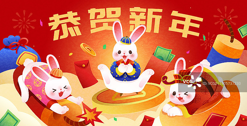 调皮可爱兔子新年横幅海报图片素材