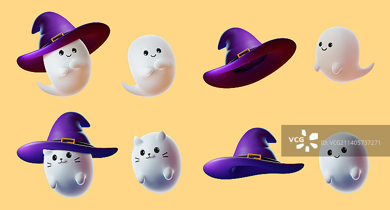 三维可爱幽灵万圣节素材组合图片素材