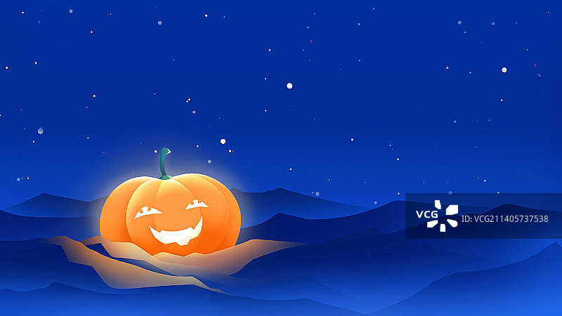 深蓝色唯美卡通渐变万圣节插画图片素材