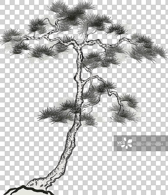 水墨松树古风插画图片素材