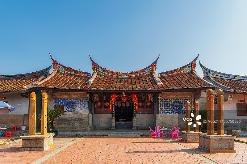 中国传统村落福建省漳州市龙海市龙海区（闽南周庄）埭美古村前祠堂图片素材