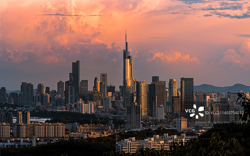 南京幕府山天际线日落图片素材