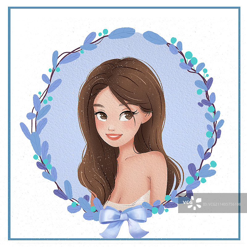 psd扁平少女插画头像图片素材