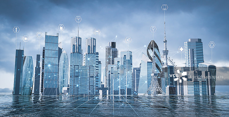 3D智慧城市建筑群背景插图3图片素材
