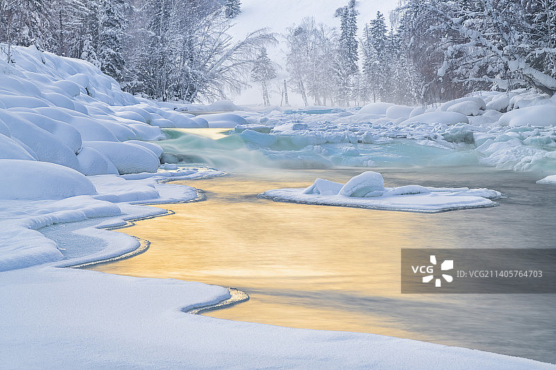 新疆喀纳斯花楸谷雪景图片素材