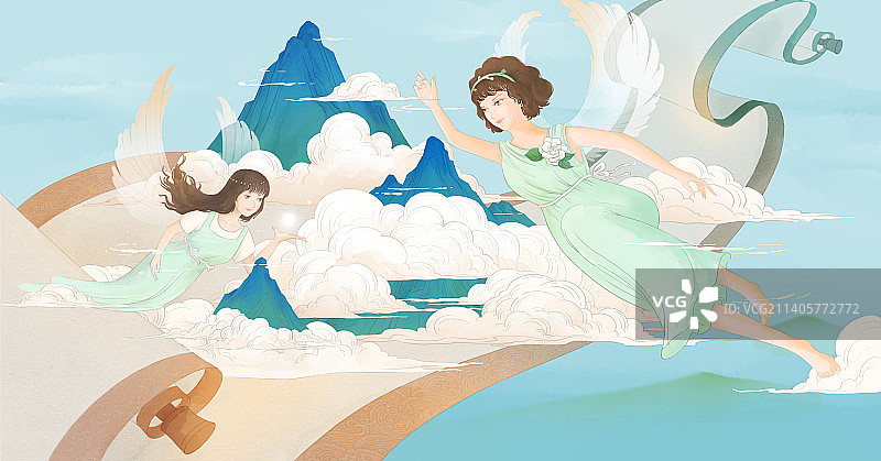 一卷青绿图片素材